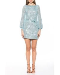 Alexia Admor - Val Sequin Long Sleeve Tie Waist Shift Dress - Lyst