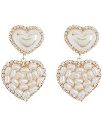 Tasha - Crystal & Imitation Pearl Heart Drop Earrings - Lyst