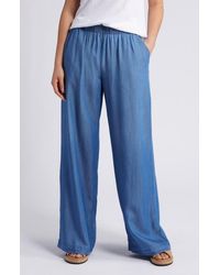 Caslon - Drawstring Wide Leg Chambray Pants - Lyst