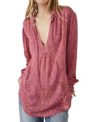 Free People - Mia Floral Print Tie Neck Tunic Top - Lyst