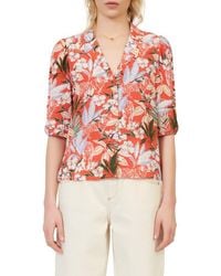 Maje - Tropical Floral Print Elbow Sleeve Button-Up Blouse - Lyst