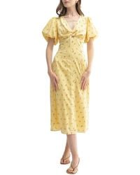 Lush - Front Twist Puff Sleeve Midi Dress - Lyst