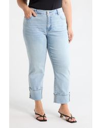 Seven7 - High Waist Straight Leg Cuffed Hem Jeans - Lyst
