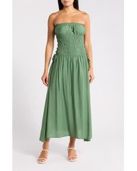 Blu Pepper - Strapless Satin Midi Dress - Lyst