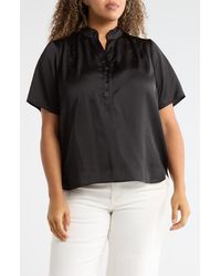 Tahari - Ruffle Split Neck Short Sleeve Top - Lyst