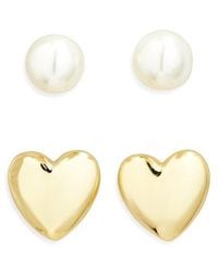 Argento Vivo - Set Of 2 Faux Pearl & Heart Stud Earrings - Lyst