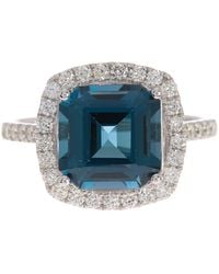 Effy - 14k White Gold Asscher Cut London Blue Topaz Diamond Ring - Lyst