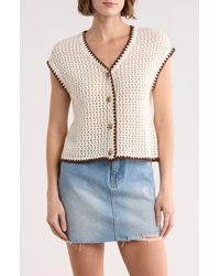 Blu Pepper - Contrast Trim Button Front Knit Top - Lyst