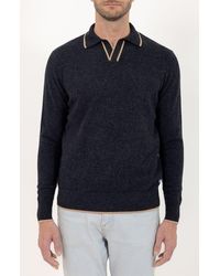 PINOPORTE - Johnny Collar Long Sleeve Wool Polo - Lyst
