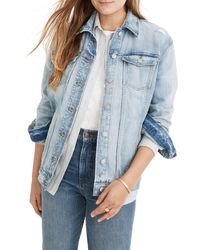 Madewell Distressed Oversize Jean Jacket In Junction Wash At Nordstrom Rack - Blue