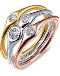 Lafonn - Set Of 3 Tri-tone Simulated Diamond Stackable Rings - Lyst