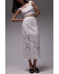 TOPSHOP - Premium Lace Detail Midi Skirt - Lyst