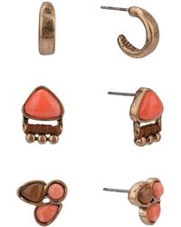 The Sak Set Of 3 Stud Earrings In Coral At Nordstrom Rack - Pink