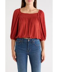 Max Studio - Crinkled Balloon Sleeve Bubble Hem Top - Lyst