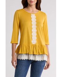 Forgotten Grace - Lace Trim Long Sleeve Peplum Top - Lyst