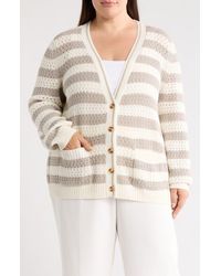 Caslon - Stripe Open Stitch Cotton Blend Cardigan - Lyst