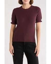 Melrose and Market - Scalloped Short Sleeve Cotton Blend Sweater - Lyst