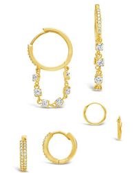 Sterling Forever - Cubic Zirconia Dangle Hoop Earring Set - Lyst