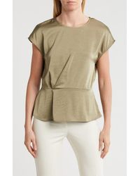 Pleione - Drape Front Cap Sleeve Peplum Top - Lyst