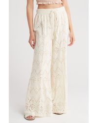 Free People - Emma Embroidered Eyelet Cotton Wide Leg Pants - Lyst