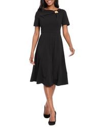London Times - Hardware Neck Fit & Flare Midi Dress - Lyst
