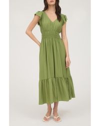 AUGUST SKY - Flutter Sleeve Midi Dress - Lyst