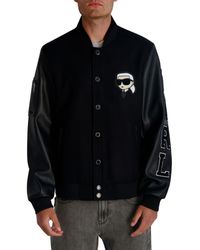 Karl Lagerfeld - Karl Faux Leather Sleeve Varsity Bomber Jacket - Lyst