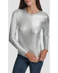 DKNY - Foil Rib Knit Long Sleeve Top - Lyst