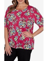 Ruby Rd. - Floral Puff Sleeve Jersey Top - Lyst