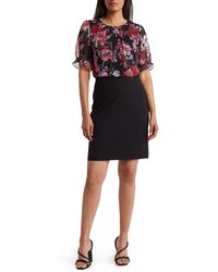 Connected Apparel - Floral Chiffon Short Sleeve A-line Dress - Lyst