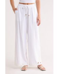 Ellen Tracy - Embroidered Eyelet Hem Wide Leg Pull-On Pants - Lyst