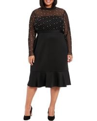 London Times - Long Sleeve Faux Pearl Illusion Midi Dress - Lyst