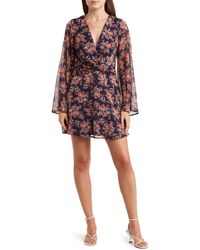 ROW A - Floral Bell Sleeve Twist Front Fit & Flare Dress - Lyst