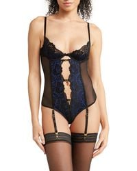 Seven 'til Midnight - Lace & Mesh Underwire Teddy With Garter Straps - Lyst