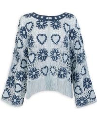 Saachi - Heart Fringe Trim Crochet Poncho - Lyst