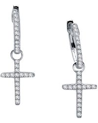 Lafonn - Pavé Simulated Diamond Cross Drop Huggie Hoop Earrings - Lyst