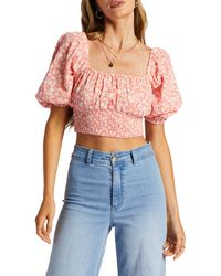 Billabong - Only You Floral Puff Sleeve Crop Top - Lyst