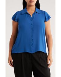 Tahari - Tiered Flutter Sleeve Button-Up Shirt - Lyst