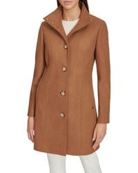 Calvin Klein - Faux Wool Coat – Long Button Front Dress Coat With Stand - Lyst