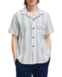 Scotch & Soda - Slim Fit Stripe Short Sleeve Cotton Button-up Shirt - Lyst