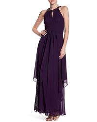 eliza j beaded halter tiered chiffon gown