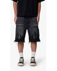 MNML - Flame Rip & Repair Denim Shorts - Lyst