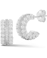 Glaze Jewelry - Genuine Cultured Pearl & Cubic Zirconia Hoop Earrings - Lyst