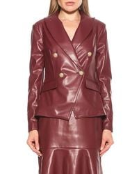 Alexia Admor - Faux Leather Double-Breasted Peak Lapel Blazer - Lyst