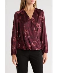 Tahari - Long Sleeve Faux Wrap Blouse - Lyst
