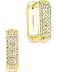 Sterling Forever - Dalia Pavé Cubic Zirconia Rectangular Hoop Earrings - Lyst