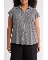 Adrianna Papell - Flutter Sleeve Crepe Button-Up Top - Lyst