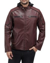 Xray Jeans - Faux Leather Hooded Moto Jacket With Faux Fur Lining - Lyst