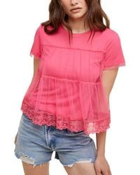 Wishlist - Short Sleeve Embroidered Mesh Babydoll Top - Lyst