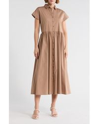 Nordstrom - Drop Waist Button Front Cotton Midi Dress - Lyst